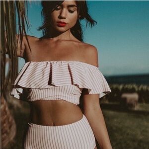 Albion Fit Candy Striped Ruffle Crop Top